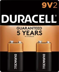 Duracell Coppertop Alkaline 9v Batteries, 2 Pack