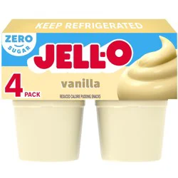 Jello Jell-O Vanilla Artificially Flavored Zero Sugar Ready-To-Eat Pudding Snack Cups, 4 Ct Cups