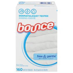 Bounce Free & Gentle Dryer Sheets, 160 Count, Unscented, Gentle On Skin, Hypoallergenic Fabric Softener Sheets, Reduces Static, Softens And Fights Wrinkles