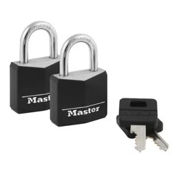 Master Lock 2pk 30mm Key Lock Black: Laminated Steel Padlocks for Storage & Hall Lockers, Double-Locking Lever Mechanism