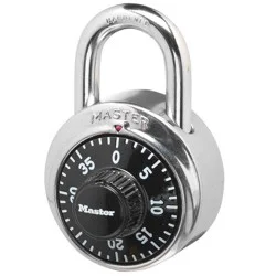 Master Lock 1-7/8" Black Dial Combination Padlock: Silver, Pin-Tumbler, Locker Lock, Automatic Lock Scramble