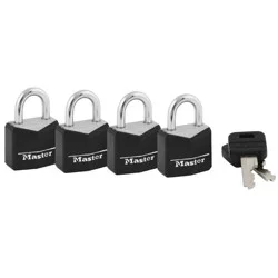 Master Lock 4pk 20mm Key Padlock Black: Brass & Steel, Pin-Tumbler, Luggage & Backpack Locks, 11mm Shackle Length