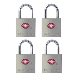 Master Lock 4pk 22mm Key Lock: Silver Pin-Tumbler Padlocks for Luggage, Automatic Locking, Steel, Lifetime Warranty