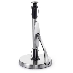 OXO Simply Tear Paper Towel Holder: Freestanding Black Kitchen Roll Holder, Stainless Steel & Rubber, 13.25" Height