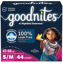 Goodnites Girls' Disposable Nighttime Underwear - Size S/M - 44ct