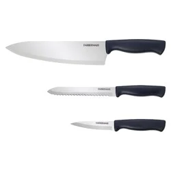 Farberware 3 Piece Chef Knife Set: Stainless Steel Kitchen Knives with Black Polypropylene Handles, Includes Paring & Utility