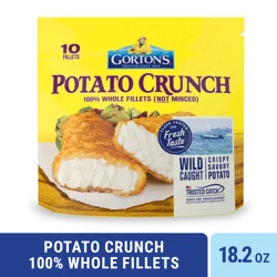 Gortons Potato Crunch Fish 100% Whole Fillets, Wild Caught Pollock, Frozen, 10 Count, 18.2 Ounce Resealable Bag