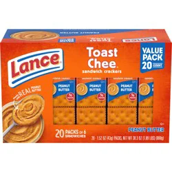 Lance Sandwich Crackers, Toastchee Peanut Butter, 20 Pks