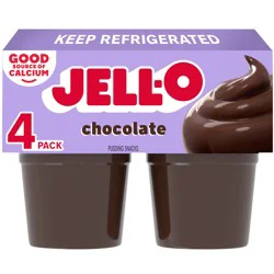 Jello Jell-O Original Chocolate Ready-To-Eat Pudding Snack Cups, 4 Ct Cups