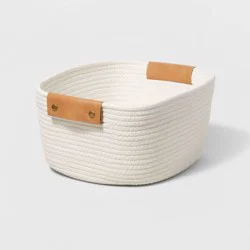 13" Decorative Coiled Rope Square Base Tapered Basket Small Cream - Brightroom™