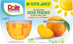 (4 Pack) Dole Fruit Bowls® Yellow Cling Diced Peaches, 4oz Cups