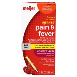 Meijer Infants' Pain & Fever, Acetaminophen 160 Mg Per 5 Ml, Suspension Liquid, Dye-Free Cherry Flavor, 2 Oz