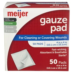 Meijer Gauze Pads, Sterile, 4" X 4", 50 Ct
