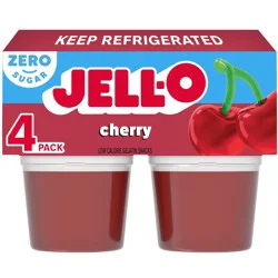 Jello Jell-O Cherry Artificially Flavored Zero Sugar Ready-To-Eat Gelatin Snack Cups, 4 Ct Cups