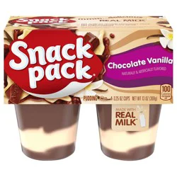 Snack Pack Chocolate Vanilla Flavored Pudding, 4 Count Pudding Cups