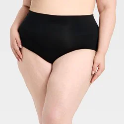 Women's Seamless High-Rise Waisted Briefs Underwear - Auden™ Black 3X: Lightweight Nylon Spandex Knit, Plus Size, Machine Washable