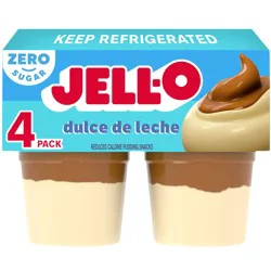 Jello Jell-O Dulce De Leche Artificially Flavored Zero Sugar Ready-To-Eat Pudding Snack Cups, 4 Ct Cups