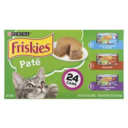Purina Friskies Wet Cat Food Pate Variety Pack, Ocean Whitefish And Tuna, Mixed Grill And Turkey And Giblets Dinners - (24) 5.5 Oz. Cans