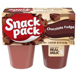 Snack Pack Chocolate Fudge Flavored Pudding, 4 Count Pudding Cups