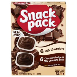 Snack Pack Milk Chocolate And Chocolate Fudge/milk Chocolate Swirl Pudding Cups Family Pack, 12 Ct.